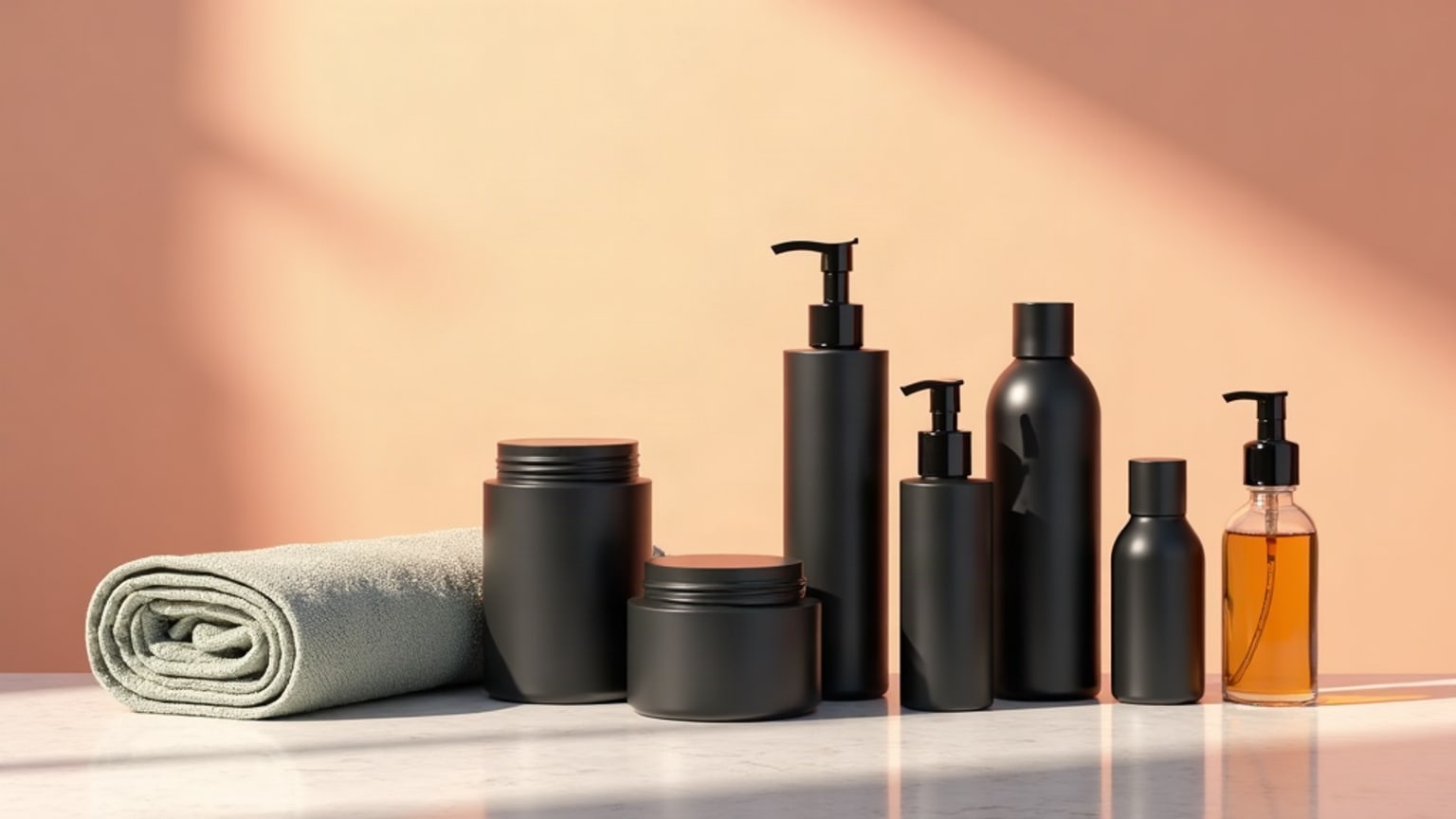 The full range of black and coloured cosmetic products with blank Your Brand labels